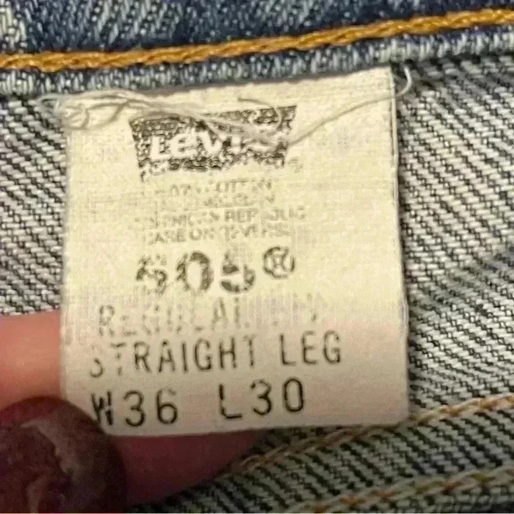 Vintage LEVI'S 505 blue Blank ORANGE TAB pure cotton made USA Jeans 36x30
